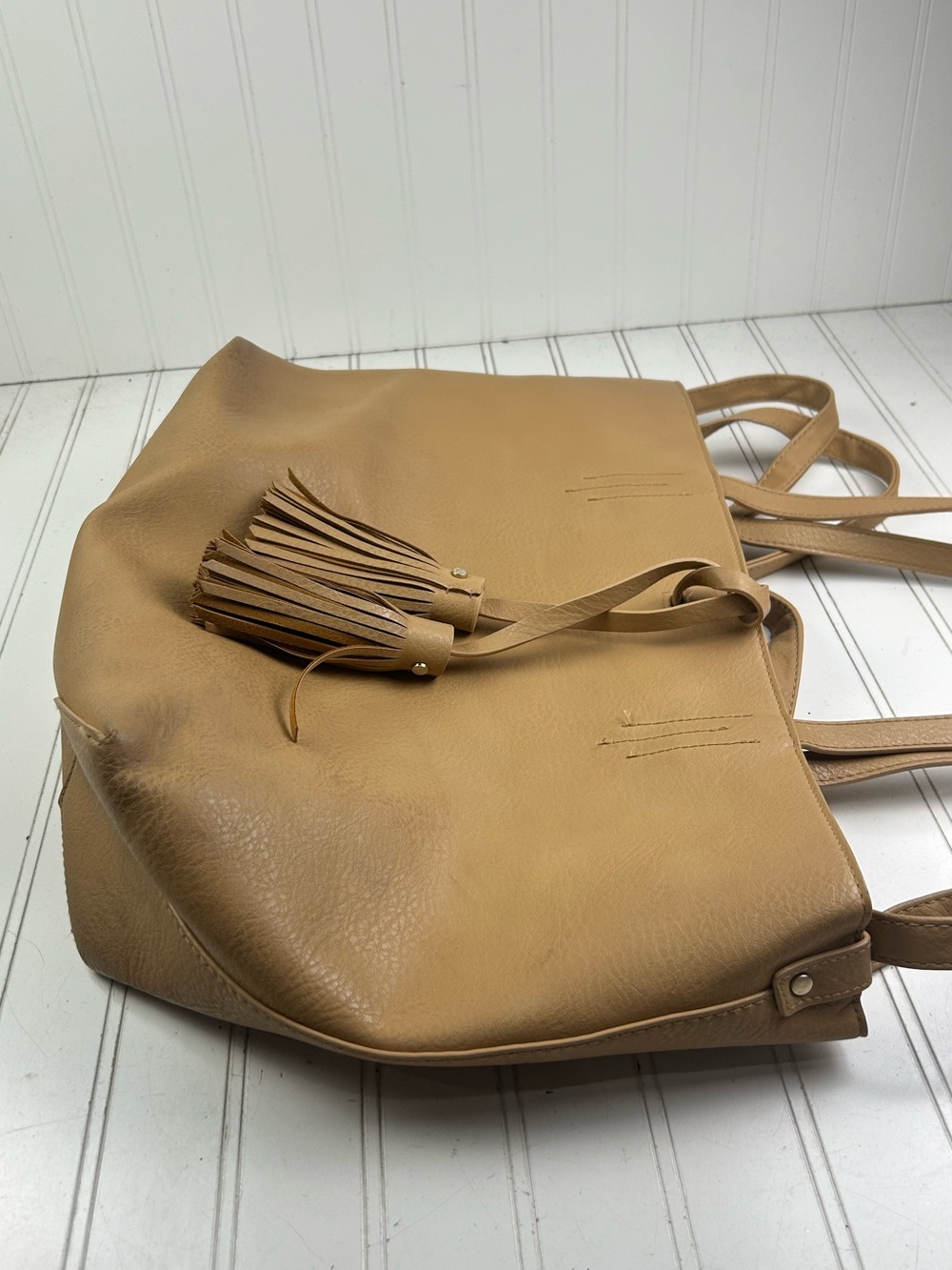 Merona Vintage Y2K Beige Yellow Faux Leather Shoulder and Cosmetic Bag - Picture 7 of 16